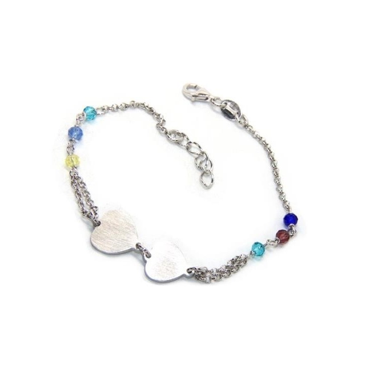 NSA|Bracciale uomo donna Argento 925  lavorazione a rosario cristallo con doppio cuore satinato  17