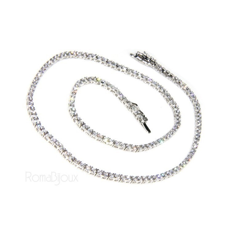 NSA|Argento 925 : Collana Collier donna modello Tennis con zirconi bianchi griffe 2 mm taglio brillante