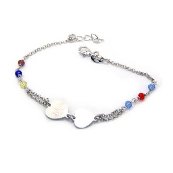 NSA|Bracciale uomo donna Argento 925  lavorazione a rosario cristallo con doppio cuore satinato  17