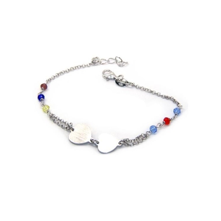 NSA|Bracciale uomo donna Argento 925  lavorazione a rosario cristallo con doppio cuore satinato  17