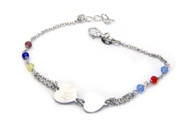 NSA|Bracciale uomo donna Argento 925  lavorazione a rosario cristallo con doppio cuore satinato  17