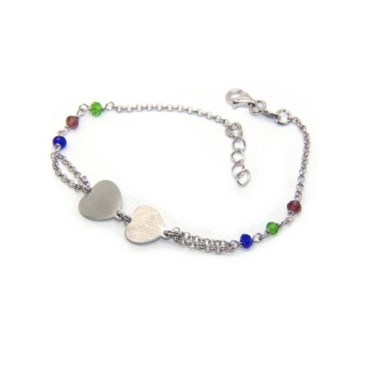 NSA|Bracciale uomo donna Argento 925  lavorazione a rosario cristallo con doppio cuore satinato  17