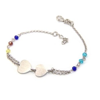 NSA|Bracciale uomo donna Argento 925  lavorazione a rosario cristallo con doppio cuore satinato  17