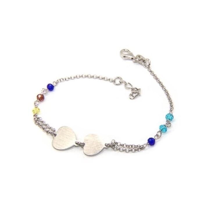 NSA|Bracciale uomo donna Argento 925  lavorazione a rosario cristallo con doppio cuore satinato  17