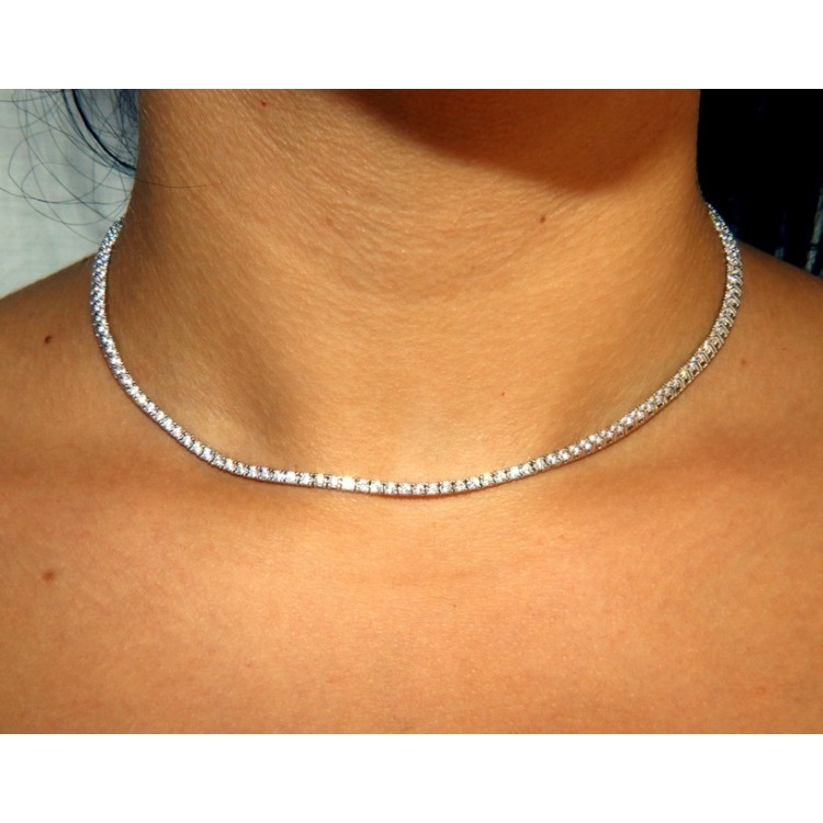 NSA|Argento 925 : Collana Collier donna modello Tennis con zirconi bianchi griffe 2 mm taglio brillante