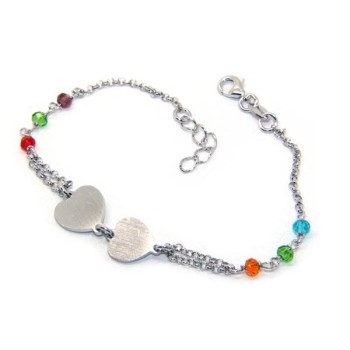 NSA|Bracciale uomo donna Argento 925  lavorazione a rosario cristallo con doppio cuore satinato  17