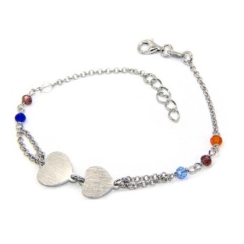 NSA|Bracciale uomo donna Argento 925  lavorazione a rosario cristallo con doppio cuore satinato  17