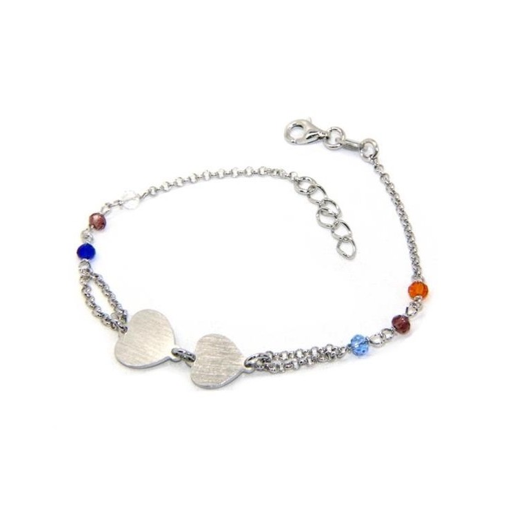 NSA|Bracciale uomo donna Argento 925  lavorazione a rosario cristallo con doppio cuore satinato  17