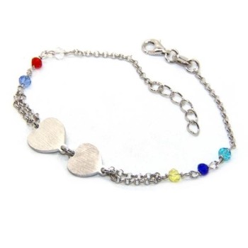 NSA|Bracciale uomo donna Argento 925  lavorazione a rosario cristallo con doppio cuore satinato  17