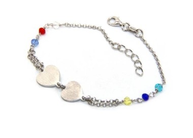 NSA|Bracciale uomo donna Argento 925  lavorazione a rosario cristallo con doppio cuore satinato  17