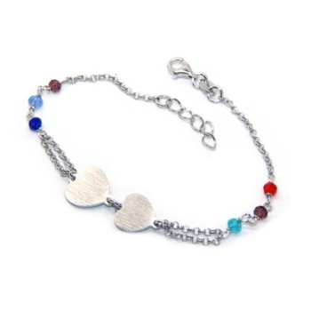 NSA|Bracciale uomo donna Argento 925  lavorazione a rosario cristallo con doppio cuore satinato  17