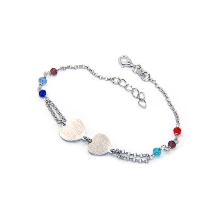 NSA|Bracciale uomo donna Argento 925  lavorazione a rosario cristallo con doppio cuore satinato  17