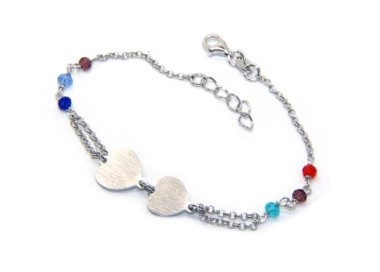 NSA|Bracciale uomo donna Argento 925  lavorazione a rosario cristallo con doppio cuore satinato  17