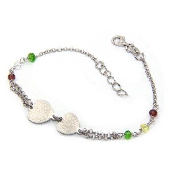 NSA|Bracciale uomo donna Argento 925  lavorazione a rosario cristallo con doppio cuore satinato  17
