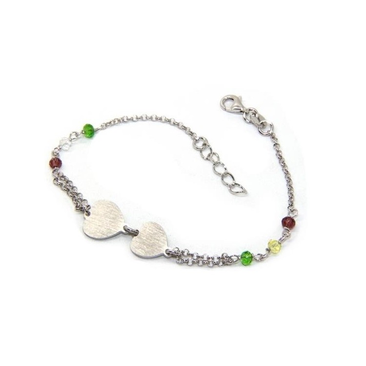 NSA|Bracciale uomo donna Argento 925  lavorazione a rosario cristallo con doppio cuore satinato  17