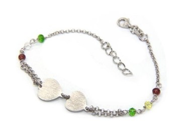 NSA|Bracciale uomo donna Argento 925  lavorazione a rosario cristallo con doppio cuore satinato  17