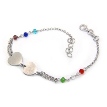 NSA|Bracciale uomo donna Argento 925  lavorazione a rosario cristallo con doppio cuore satinato  17