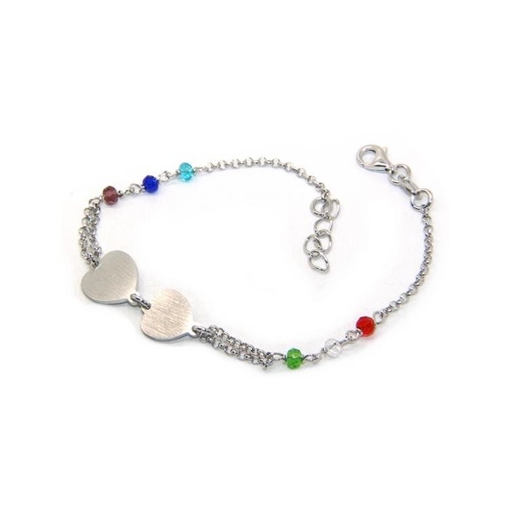 NSA|Bracciale uomo donna Argento 925  lavorazione a rosario cristallo con doppio cuore satinato  17