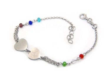 NSA|Bracciale uomo donna Argento 925  lavorazione a rosario cristallo con doppio cuore satinato  17