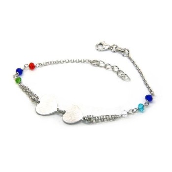 NSA|Bracciale uomo donna Argento 925  lavorazione a rosario cristallo con doppio cuore satinato  17