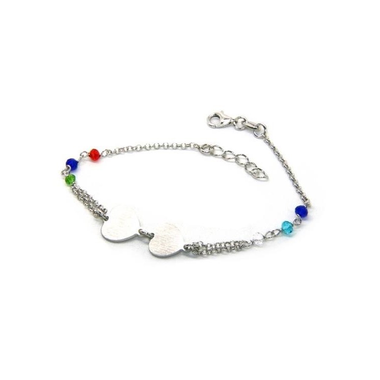 NSA|Bracciale uomo donna Argento 925  lavorazione a rosario cristallo con doppio cuore satinato  17