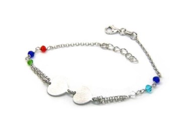 NSA|Bracciale uomo donna Argento 925  lavorazione a rosario cristallo con doppio cuore satinato  17