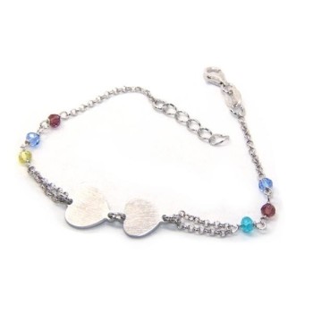 NSA|Bracciale uomo donna Argento 925  lavorazione a rosario cristallo con doppio cuore satinato  16