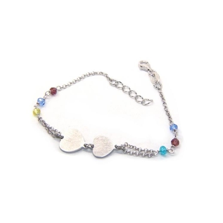 NSA|Bracciale uomo donna Argento 925  lavorazione a rosario cristallo con doppio cuore satinato  16