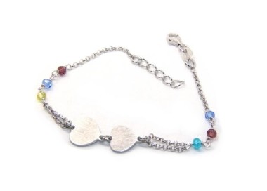 NSA|Bracciale uomo donna Argento 925  lavorazione a rosario cristallo con doppio cuore satinato  16