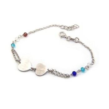 NSA|Bracciale uomo donna Argento 925  lavorazione a rosario cristallo con doppio cuore satinato  17