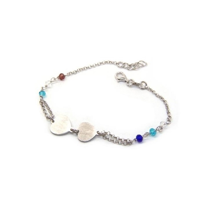 NSA|Bracciale uomo donna Argento 925  lavorazione a rosario cristallo con doppio cuore satinato  17