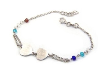 NSA|Bracciale uomo donna Argento 925  lavorazione a rosario cristallo con doppio cuore satinato  17