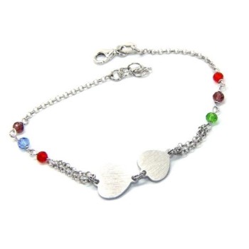 NSA|Bracciale uomo donna Argento 925  lavorazione a rosario cristallo con doppio cuore satinato  17