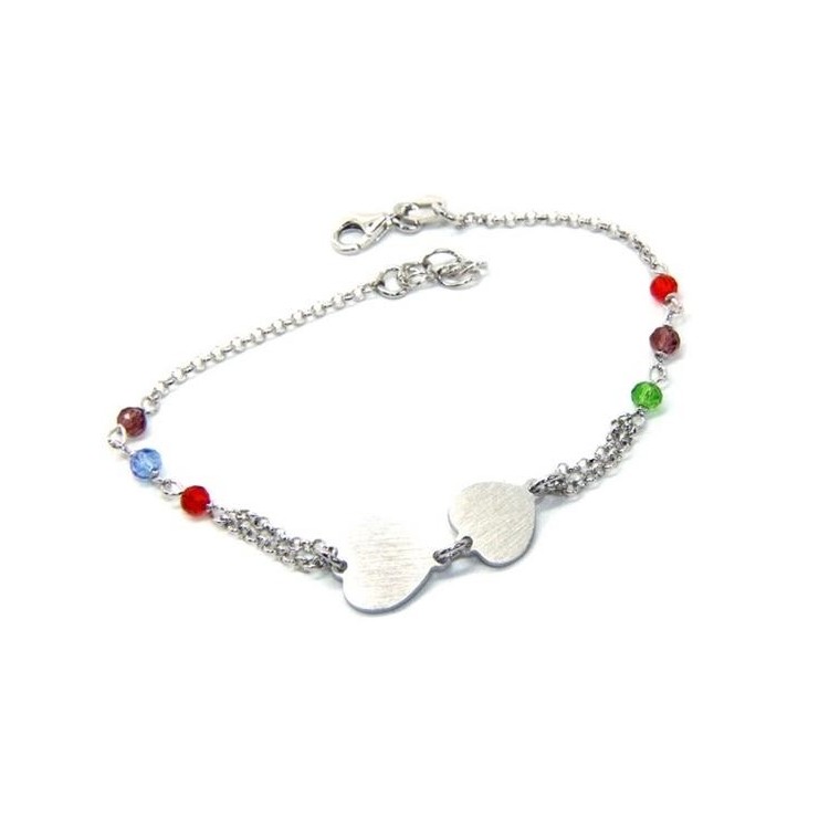 NSA|Bracciale uomo donna Argento 925  lavorazione a rosario cristallo con doppio cuore satinato  17