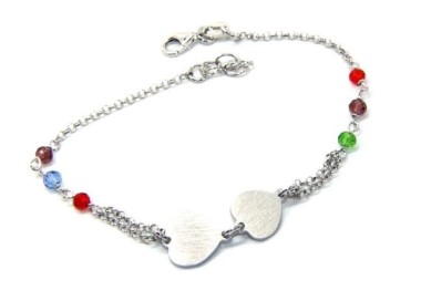 NSA|Bracciale uomo donna Argento 925  lavorazione a rosario cristallo con doppio cuore satinato  17