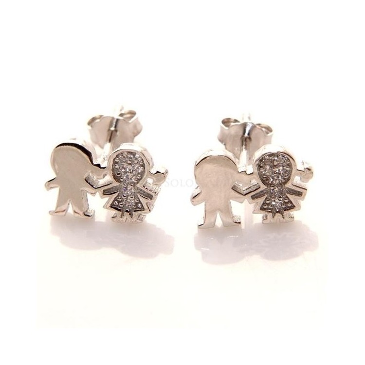 NSA|925 silver: white zirconia earrings for boys and girls