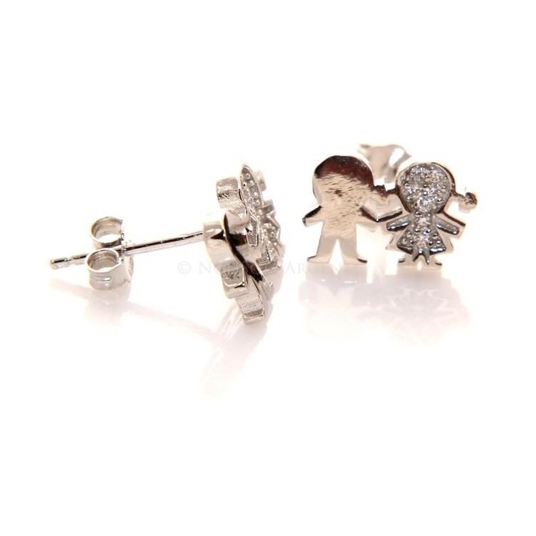 NSA|925 silver: white zirconia earrings for boys and girls