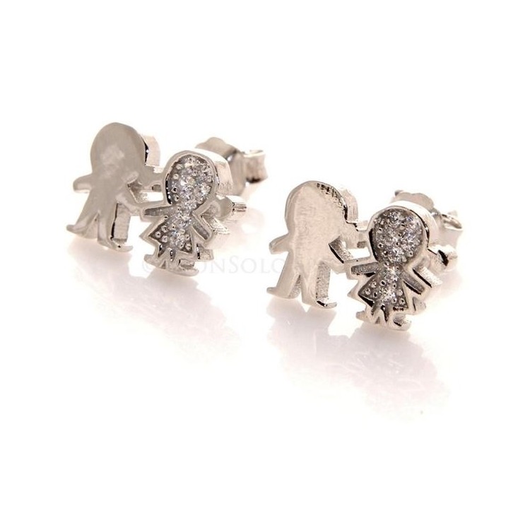NSA|925 silver: white zirconia earrings for boys and girls