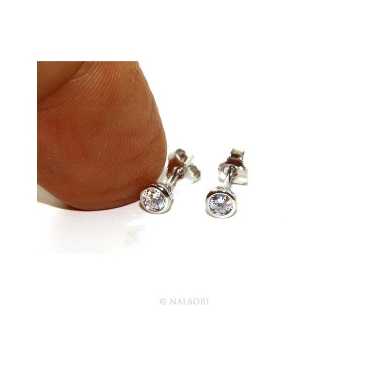 NSA|Argento 925 : Orecchini cipollino 3 mm punto luce con zircone. per uomo e donna
