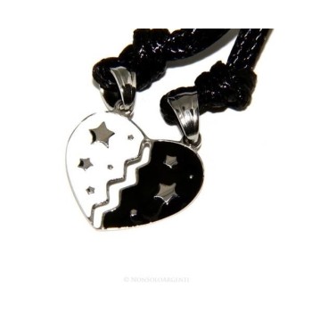 NSA|Acciaio Inossidabile  : pendente da spezzare lui e lei cuore smaltato bianco nero stella