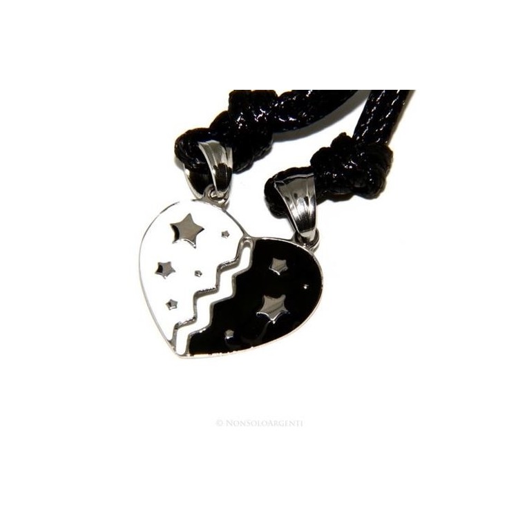 NSA|Acciaio Inossidabile  : pendente da spezzare lui e lei cuore smaltato bianco nero stella