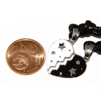 NSA|Acciaio Inossidabile  : pendente da spezzare lui e lei cuore smaltato bianco nero stella