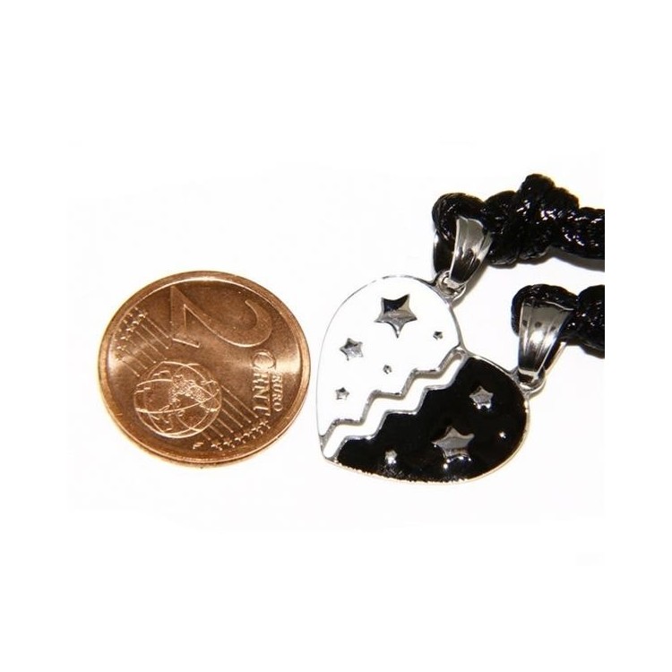 NSA|Acciaio Inossidabile  : pendente da spezzare lui e lei cuore smaltato bianco nero stella