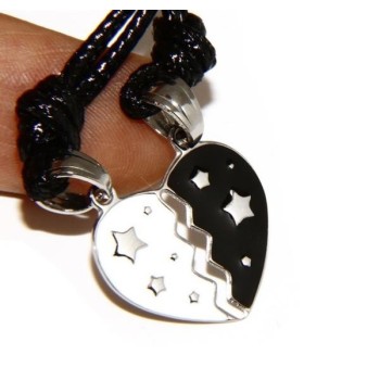 NSA|Acciaio Inossidabile  : pendente da spezzare lui e lei cuore smaltato bianco nero stella