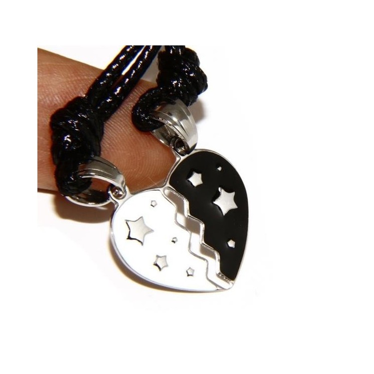 NSA|pendant to break steel his and hers enamelled heart white black star