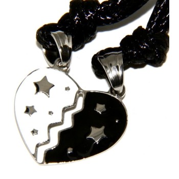 NSA|pendant to break steel his and hers enamelled heart white black star
