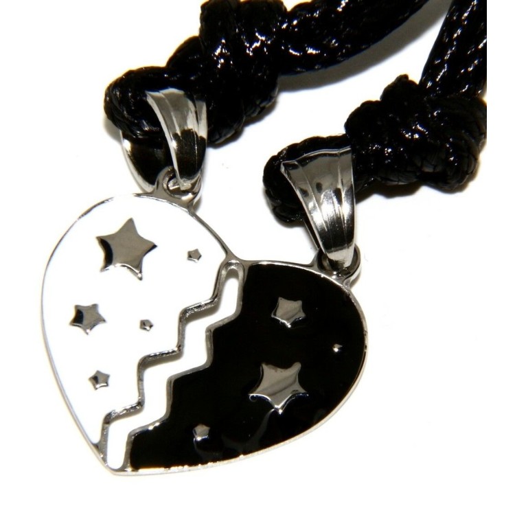 NSA|pendant to break steel his and hers enamelled heart white black star