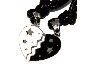 NSA|pendant to break steel his and hers enamelled heart white black star