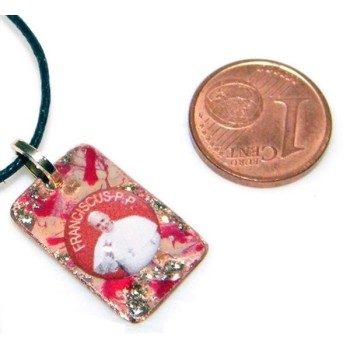 NSA|Medaglietta Rame 999 copperfantasy rosso panna glitter immagine papa francesco serie giubileo