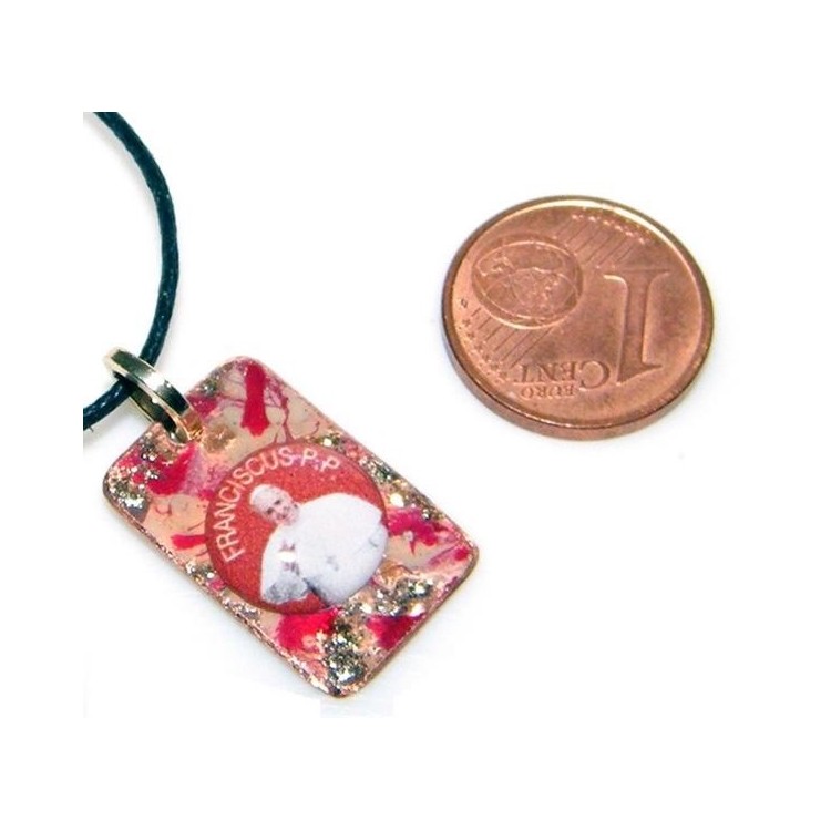 NSA|Medaglietta Rame 999 copperfantasy rosso panna glitter immagine papa francesco serie giubileo